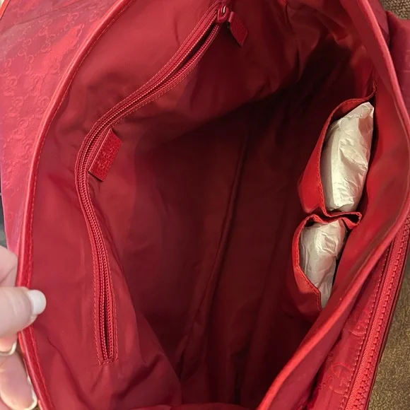 GUCCI Nylon Monogram Double Buckle Flap Messenger Bag Vibrant Red - Picture 9 of 16